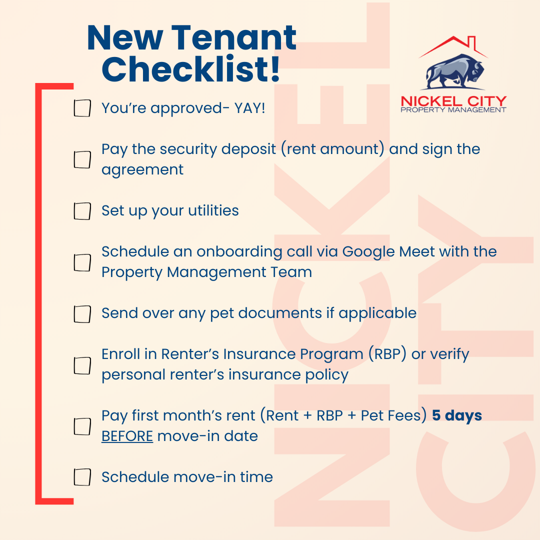 NickelCityPM newTenantCheckList checklist for new tenants that will be living in a nickel city property rental
